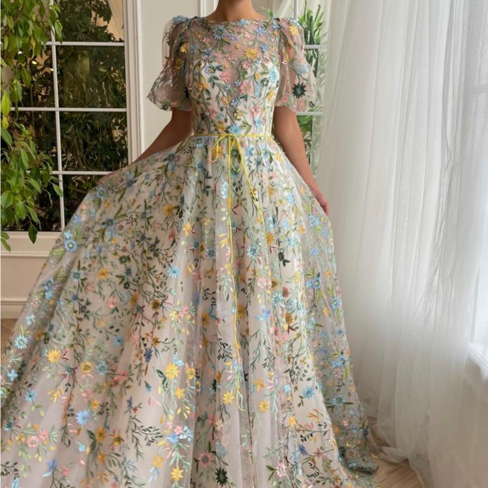 Teuta Matoshi Pastel Floral Embroidered A-Line Wedding Dress